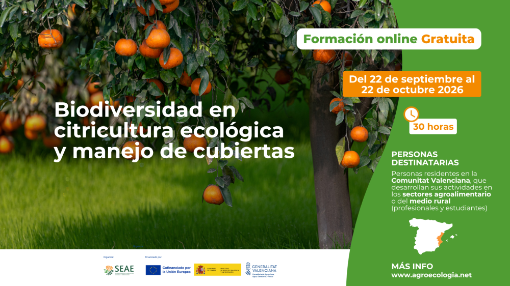 Curso online GRATUITO «Biodiversidad en citricultura ecológica y manejo de cubiertas». Del 22 de septiembre al 22 de octubre de 2026